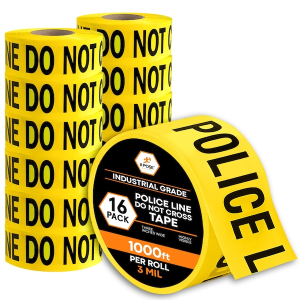 Xpose Safety Police Line Do Not Cross Tape Roll, 3 Mil, 3 Inch Wide x 1000 Feet, Yellow w/Black Letters, 16PK PPLT-3M-16-X-S - main