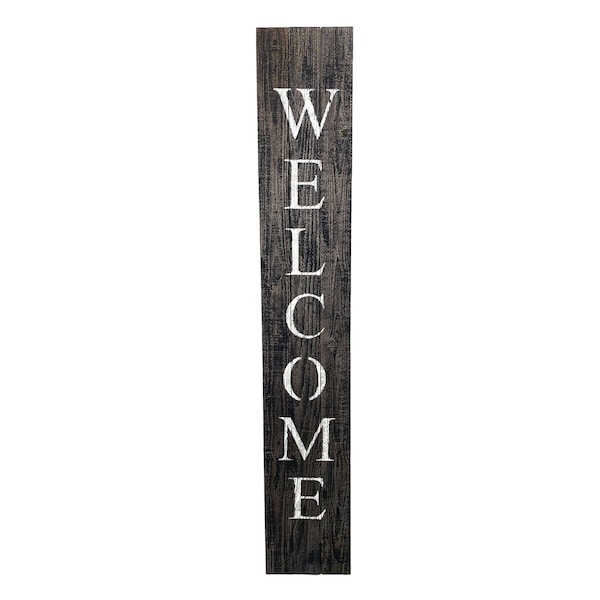 Homeroots 5ft Rustic Black And White Front Porch Welcome Sign 384911 - main