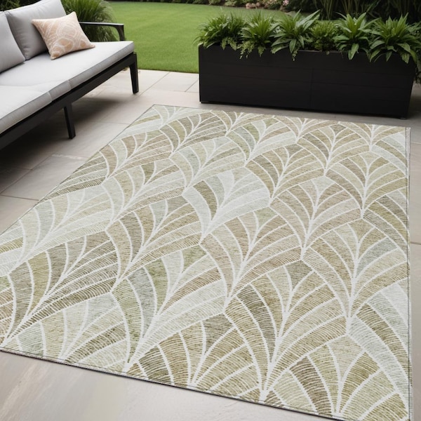 Homeroots 5' X 8' Khaki Tan And Beige Geometric Washable Indoor Outdoor Area Rug 589231 - main