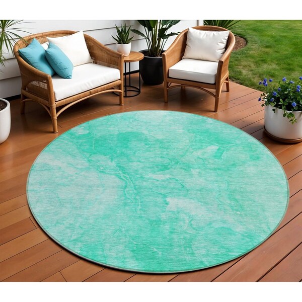 Homeroots 8' Teal Blue And Aqua Round Nautical Washable Indoor Outdoor Area Rug 581751 - main