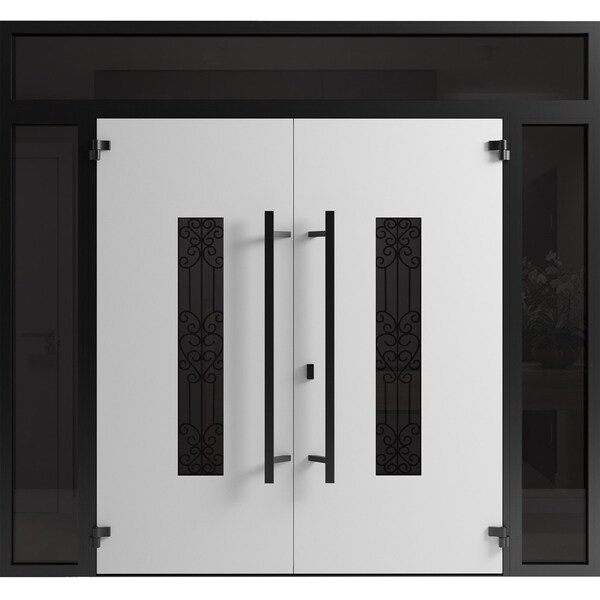 Vdomdoors Front Exterior Prehung Aluminum Double Doors Ronex1205 Bronze Oak 2 Sidelights and Top Transom RONEX1205DEXD-OAK-W14+72+14xH80+12-LH-I - main