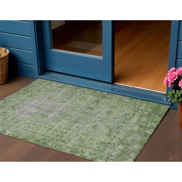 Homeroots 3' X 5' Fern Green Oriental Washable Indoor Outdoor Area Rug 607536 - main