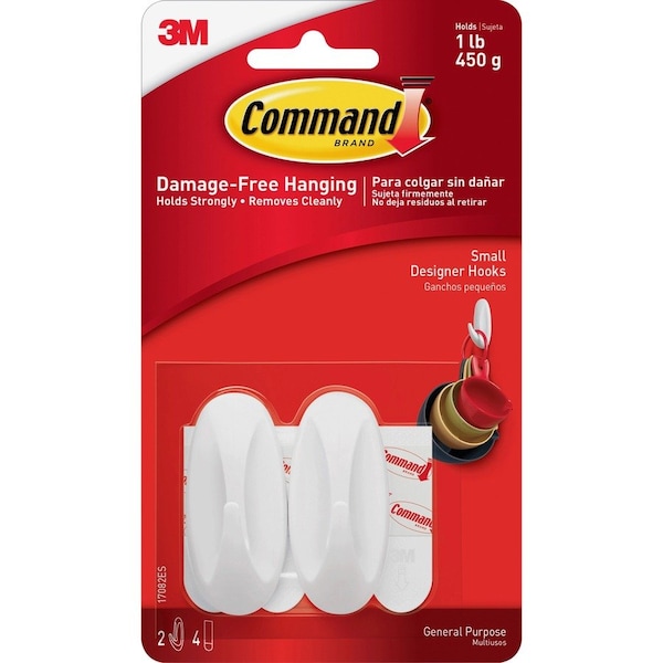 Command 3M Command Small Plastic Designer Hooks 2.125 in. L 2 pk 17082ES - main