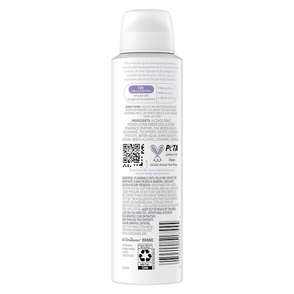 Dove Coconut and Vanilla Cooling Whole Body Deodorant Spray, 4 Ounce, 12PK 64395509 - main