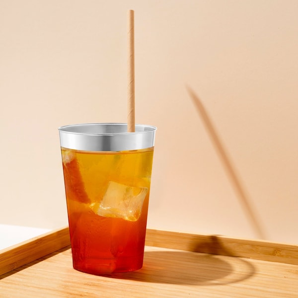 Smarty Had A Party 12 oz. Clear with Metallic Silver Rim Round Tumblers (240 Cups), 240PK 512S-CASE - main