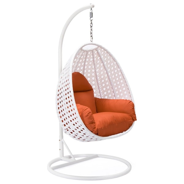 Leisuremod White Wicker Hanging Egg Swing Chair with Orange Cushions ESCW-40OR - main