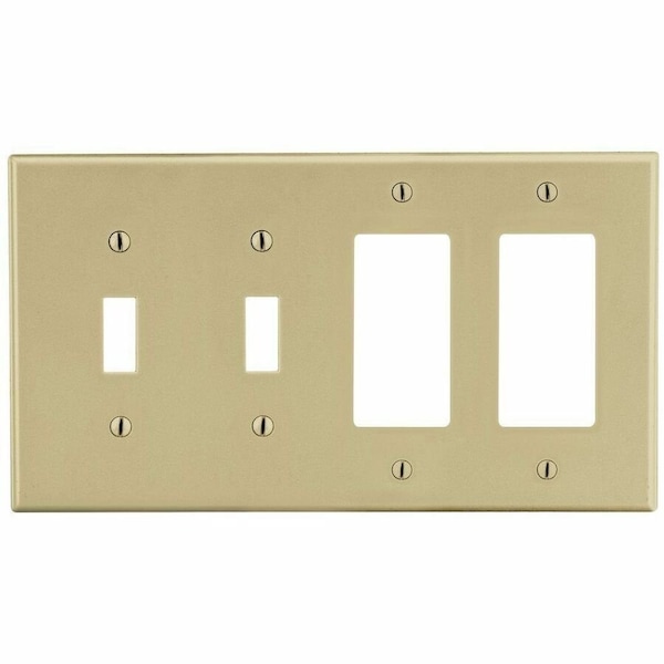 Hubbell Wiring Device-Kellems Wallplate, 4-Gang, 2) Toggle 2) Decorator, Ivory P2262I - main