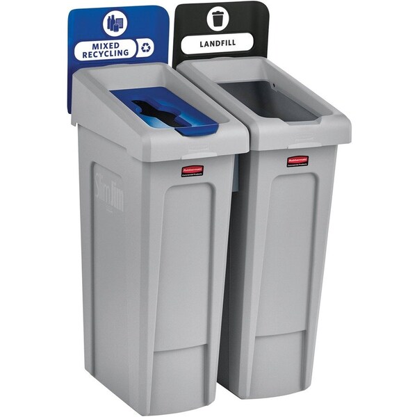Rubbermaid Commercial Rubbermaid Slim Jim Recycling Station, Landfill/Mixed Recycling, (2) 23 Gallon - 2007914 2007914 - main