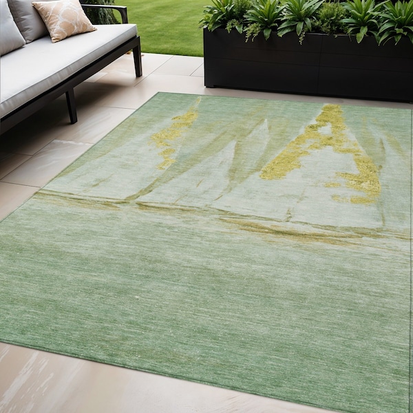 Homeroots 5' X 8' Green And Gold Nautical Washable Indoor Outdoor Area Rug 631036 - main