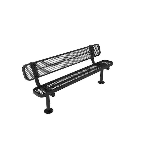 Mytcoat 6ft Bench with Back, Surface Mount, Black, Expanded Metal, Textured Coating 804184 - main