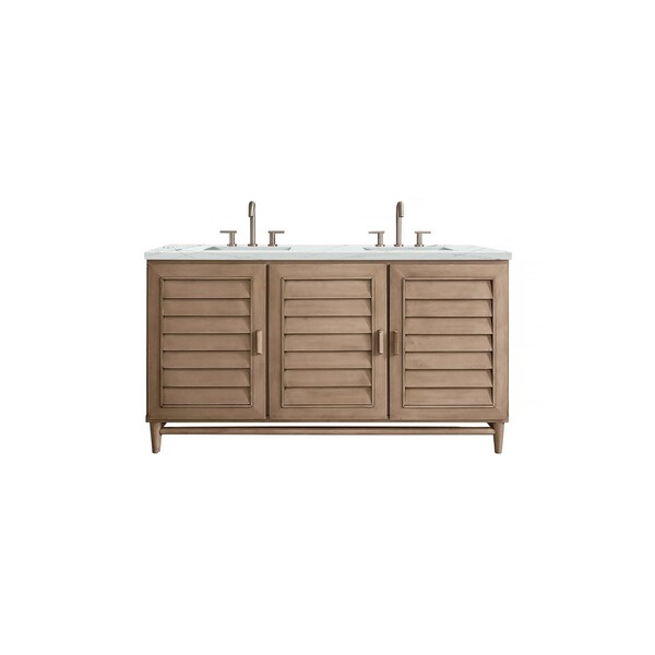 James Martin Vanities Portland 60'' D Vanity Whitewashed Walnut w/ Ethereal Noctis Silestone Top w/ Wireless Charger 620-V60D-WW-FENC - main