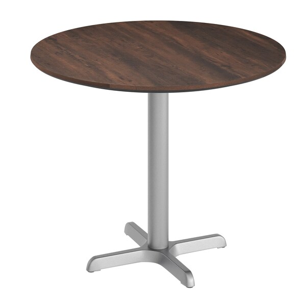 Flash Furniture 31.25" Round Outdoor Tabletop, Dark Brown, Seamless Surface Technology, 22x22 Silver Cast IronxBase ST-RD31-WBR-T2222S-GG - main