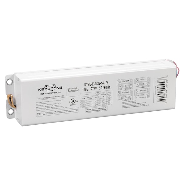 Keystone Electronic Sign Ballast, 4-32 Feet, 1-4 Lamps, 120-277V, Revised Wiring KTSB-E-0432-14-UV /A - main