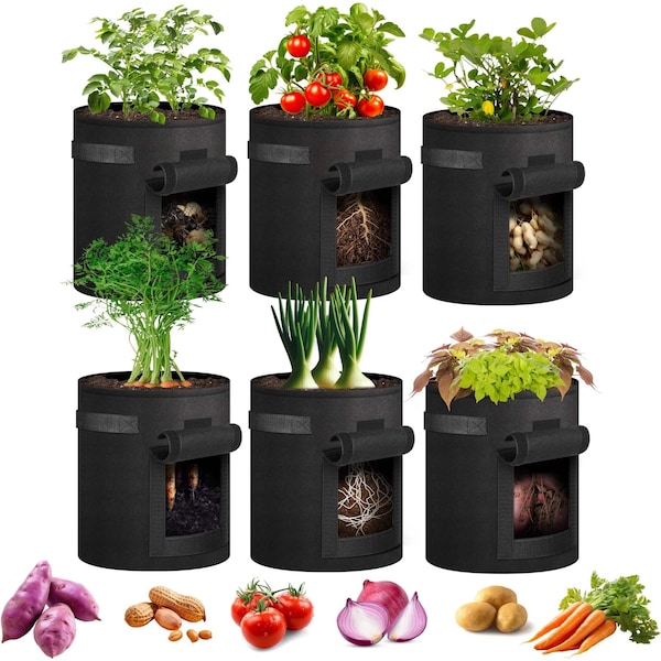 Ipower Potato Grow Bags with Flap 10 Gallon, Garden Planting Pot, 6PK GLGROWBAGWINDOW10X6 - main