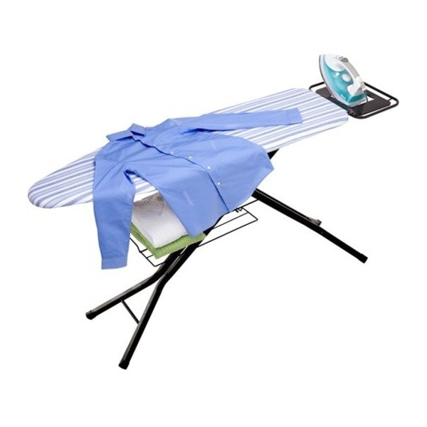 Honey-Can-Do 4 Leg Ironing Board w/Iron Rest, Pad-White/Blue Stripes Black Base, PP Plastic/Steel/Foam/Cotton BRD-01957 - main