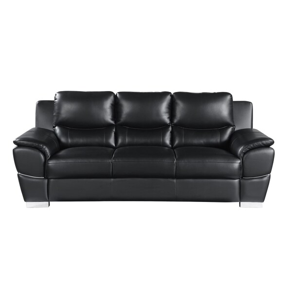 Homeroots 85" Black Top Grain Leather Solid Wood Sofa 720442 - main