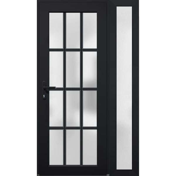 Vdomdoors Front Exterior Prehung FiberGlass Door Frosted Glass / Manux 8312 Matte Black / Sidelight Exterior MANUX8312EXD-BLK-W36+14 x H80-RH - main