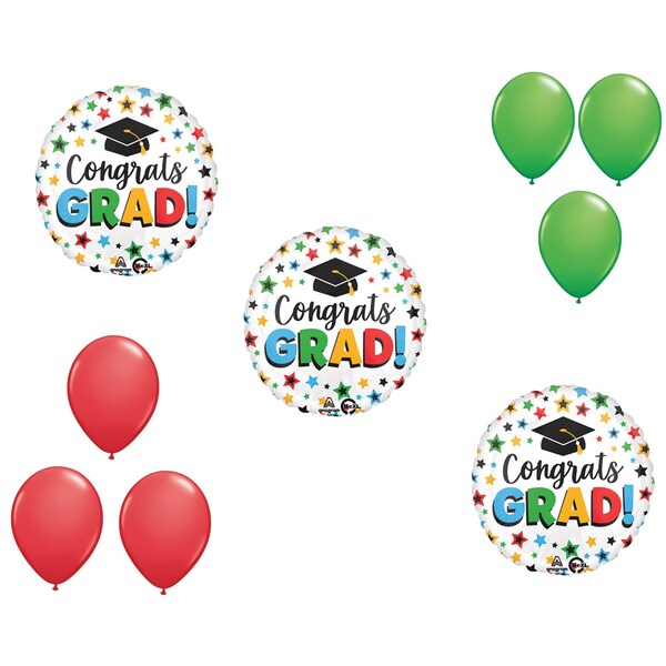 Loonballoon Graduation Grad Theme Balloon Set, 3x Standard Multi-Colored Grad Balloon and 6x Latex balloons 87266 - main
