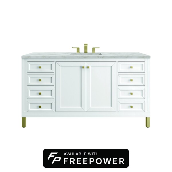 James Martin Vanities Chicago 60 in. Single Vanity, Glossy White, w/ 3 CM Victorian Silver Silestone Top 503-V60S-GW-FVSL - main