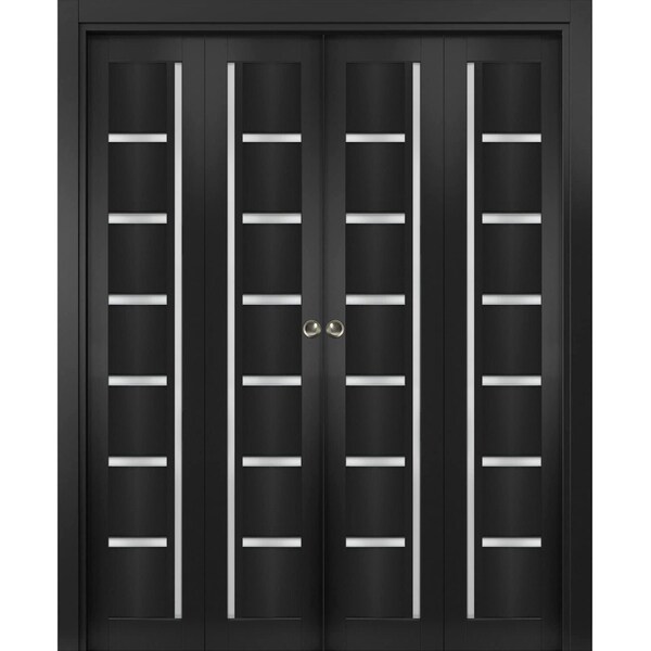 Sartodoors Sliding Closet Double Bi-fold Doors Black Solid Core Modern Interior QUADRO4088DBF-BLK-96 x 96 (4* 24x96) - main