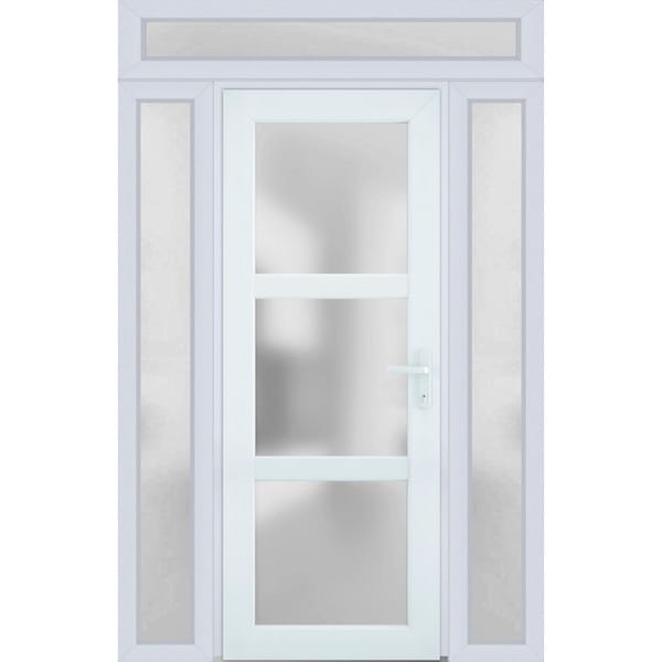Vdomdoors Front Exterior Prehung FiberGlass Door Frosted Glass / Manux 8552 White Silk / 2 Sidelight and Tran MANUX8552EXD-WS-W12+30+12 x H80+14-RH - main