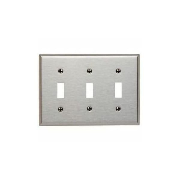 Leviton Switch Wallplate, Standard Size, Gang 3, Brushed Stainless Steel 84011 - main