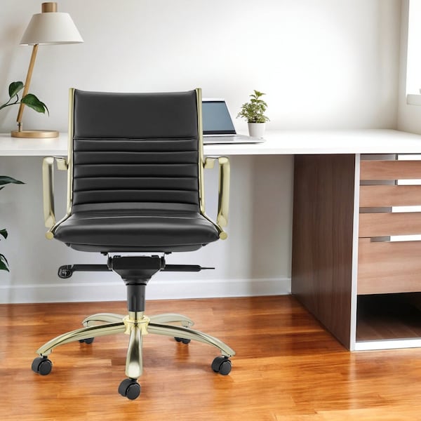 Homeroots Black and Gold Steel and Faux Leather Adjustable Swivel Rolling Conference Office Chair 544963 - main