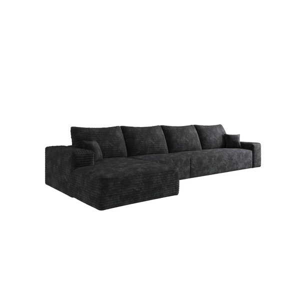 Homeroots 135" Black Corduroy Modular Compression Foam Sofa With Toss Pillows 712967 - main