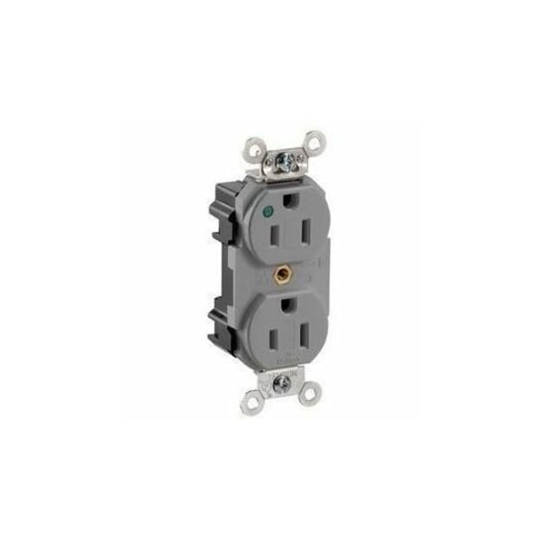 Leviton Lev-Lok Extra Heavy Duty Hospital Grade Duplex Receptacle, 15 Amp, 125 Volt M8200-PLG - main