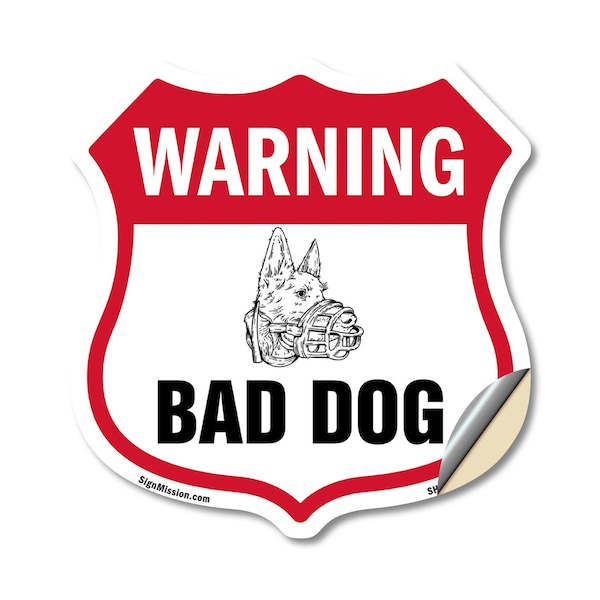 Signmission Dog Warning Shield Sign Bad Dog, 12 Inch X 12 Inch, Vinyl Decal SHI-D-12-377 - main