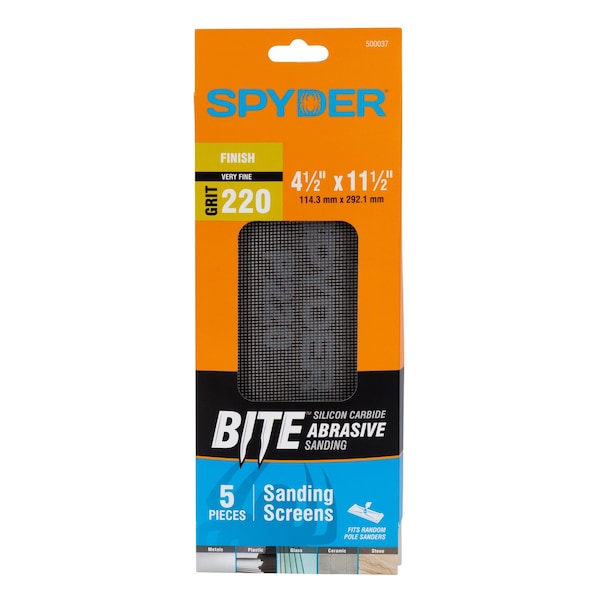Spyder 4.5-Inch x 11.5-Inch 220 Grit Silicon Carbide Sanding Screens, 5PK 500037 - main