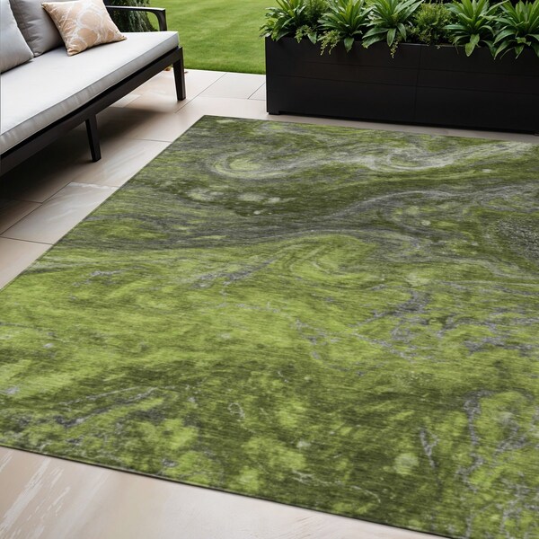 Homeroots 5' X 8' Olive Green And Lime Green Abstract Washable Indoor Outdoor Area Rug 577830 - main