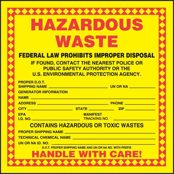 Accuform HAZARDOUS WASTE LABEL HAZARDOUS WASTE MHZW25EVL - main