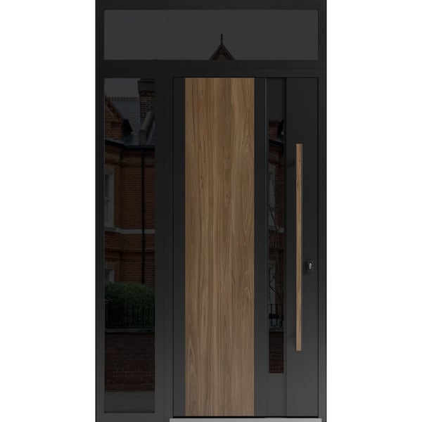 Vdomdoors Steel Door Dekton 0163 Venezia Noce 96”/ Side and Top Exterior Window Sidelite Entry Door Painted DEKTON0163EXD-VEN-W36+14xH96+16-LH-I - main