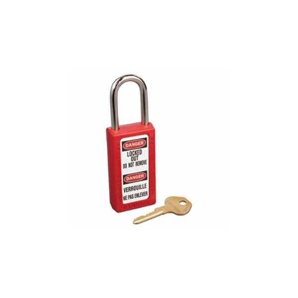 Master Lock Zenex, Thermoplastic Safety Lockout Padlock, 411, 1-1/2 W x 3 H Body, 1-1/2 in H Shackle, KD, 6PK 470-411RED - main