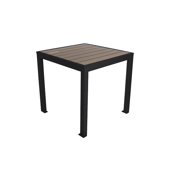 Bfm Seating Seaside 4-Leg Bolt-Down Table 35x35, Synthetic Gray Teak Top, Black Frame - Umbrella Hole Optional PH4L3535GRBL - main