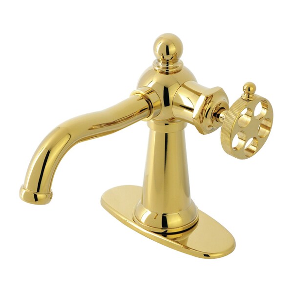 Kingston Brass One-Handle Single-Hole Bathroom Faucet with Knurled Handle and Push Pop-Up Drain, Polished Brass KSD3542RKZ - main