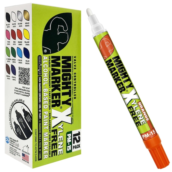 Mighty Marker PM-15 Paint Marker, Eco-Friendly, 10ml Alcohol Based Paint, Orange Color Family, 12-Box 00815 - main