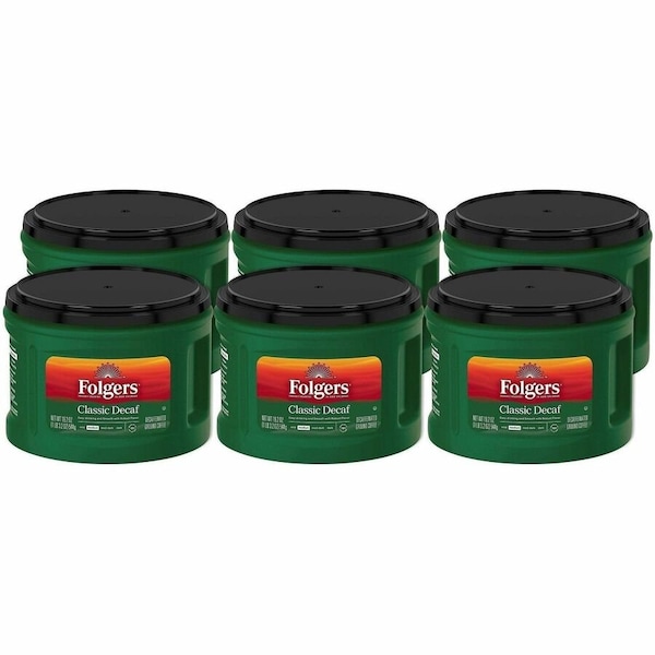Folgers Ground Classic Decaf Coffee, Medium, 19.2 oz Per Canister, Ground, Classic, Decaffeinated, 6PK 30406 - main