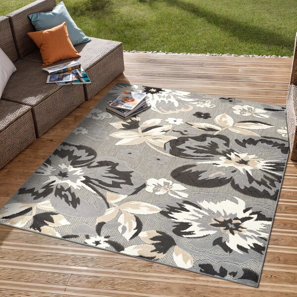 World Rug Gallery Geometric Bohemian Indoor/Outdoor Area Rug 6 ft 6 in x 6 ft 6 in Square Gray 5566GRAY6SQ - main