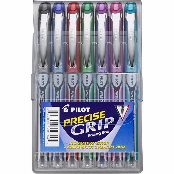 Pilot Precise Grip Rolling Ball Pen, Extra Fine, 0.5mm, Assorted Ink, 7/Pack 28864 - main