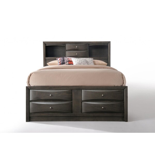 Homeroots Gray Solid Wood Queen With Ten Drawers Bed Frame 318716 - main