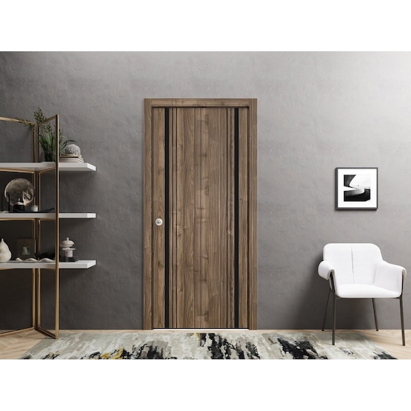 Sartodoors Sliding Closet Bi-fold Doors, Planum 0011 Walnut and Aluminum Strips, Sturdy Tracks Moldings Trims PLANUM0011BF-WLN-36 - main
