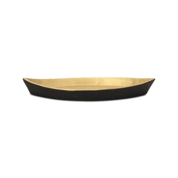 Homeroots 10in Black And Gold Cast Iron Oval Boat Shaped Tray 634796 - main