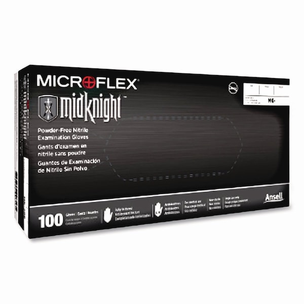 Ansell MICROFLEX MidKnight Powder-Free Nitrile Gloves, XXL, 9.6" Long, Black, 100PK MK-296-XXL - main