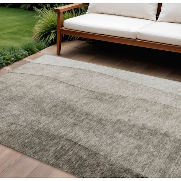 Homeroots 9' X 12' Taupe Brown And Ivory Ombre Washable Indoor Outdoor Area Rug 581838 - main