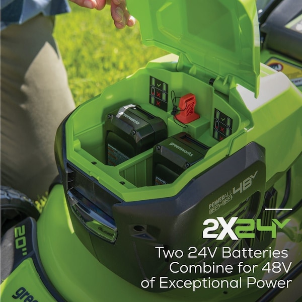 Greenworks 24V, 2 x 24V 20'' Brushless Push Lawn Mower with, 2 4.0 Ah USB Batteries & Dual-Port Charger 2532302 - main
