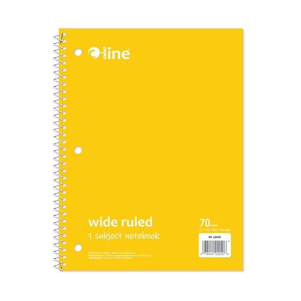 C-Line Products 8-1/2" x 10-1/2" Yellow Wide Ruled 1-Subject Spiral Notebook, 1/EA, 24EA/CT 22040-CT - main
