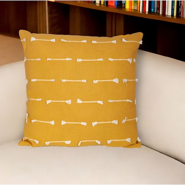 Homeroots 18" Yellow Striped Cotton Throw Pillow With Texture 548955 - main
