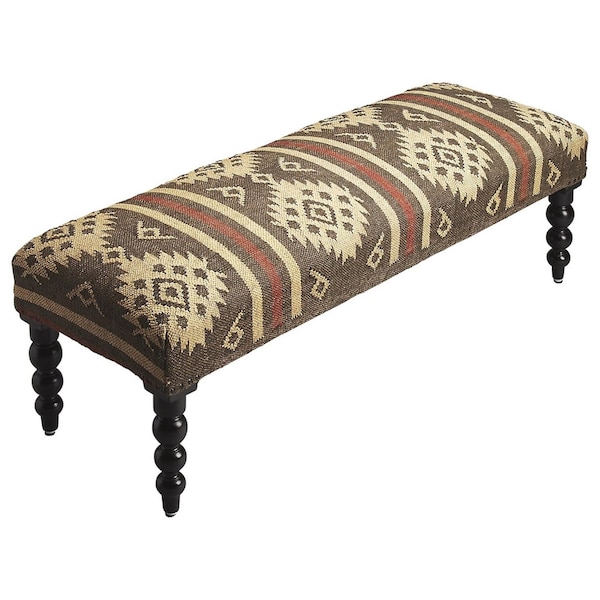 Homeroots 48in Brown Upholstered Wool Southwest Distressed Bench 389204 - main